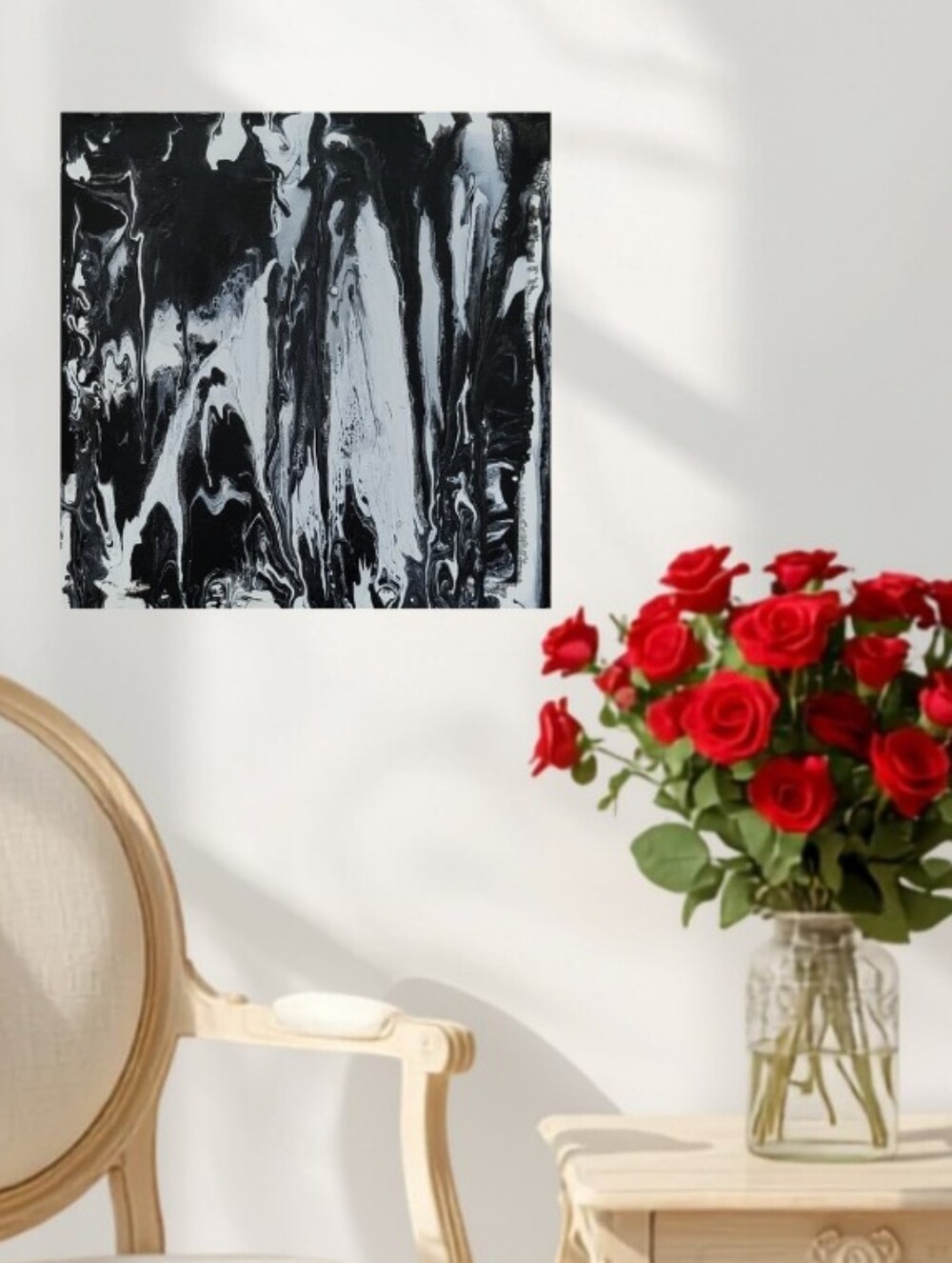 Hand Crafted Abstract Black & White 12x12 Inches Wall Art Canvas Painting